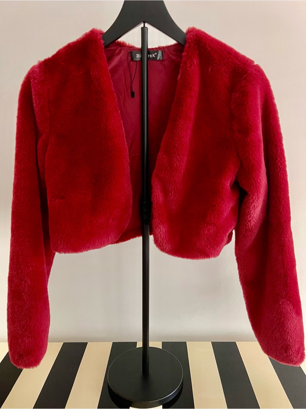 Bold Red Faux Fur Cropped Bolero Coat - Alegra K